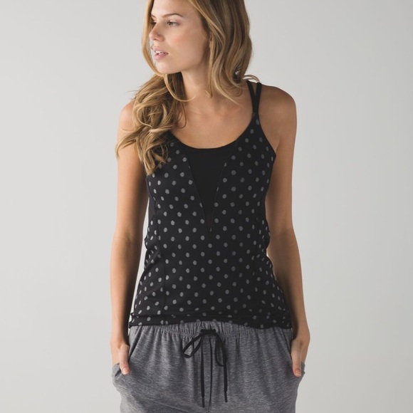 Lululemon Exquisite Tank Black Polka Dot Mesh - Size 4 - Picture 3 of 7
